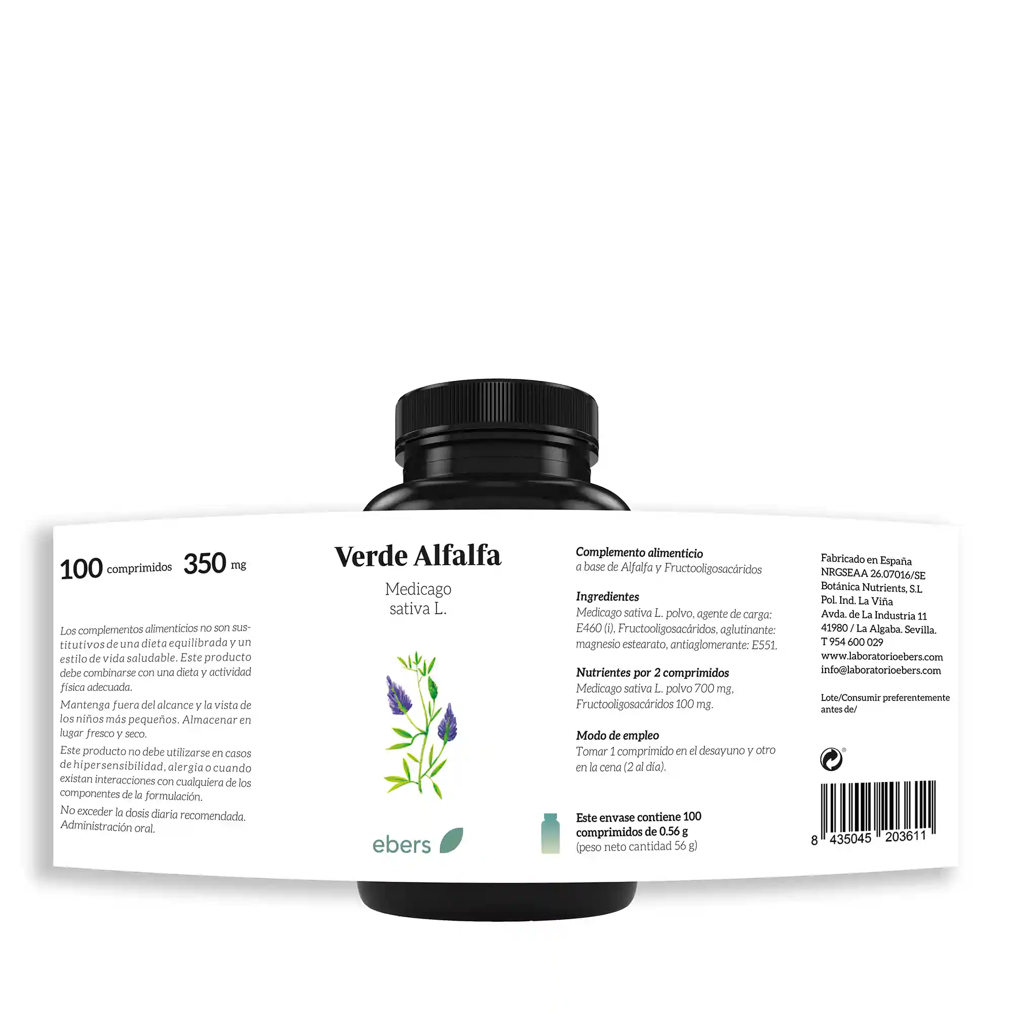 Complemento alimenticio de alfalfa verde
